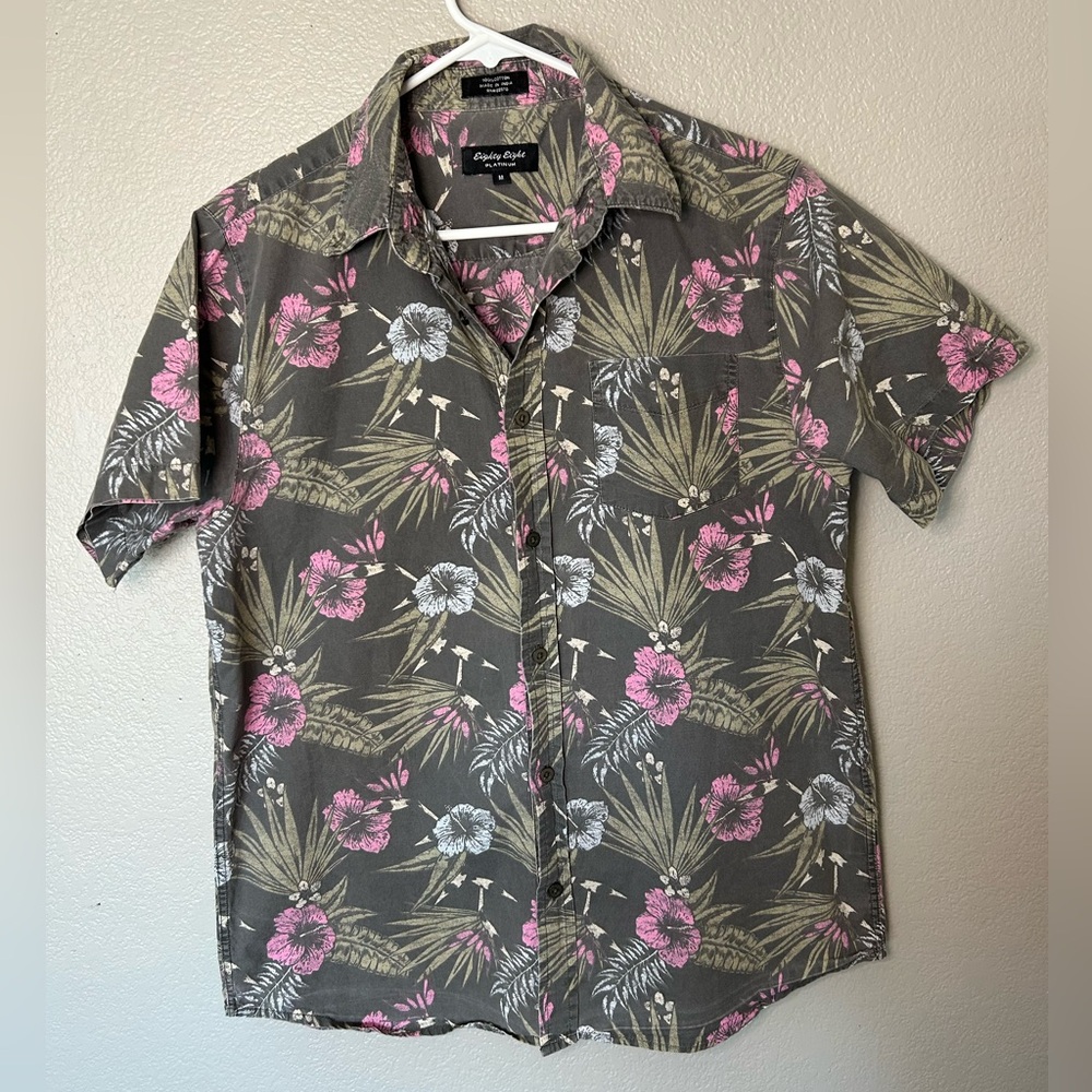 Eighty Eight Platinum Men's Floral Tropical Hawaiian Button Up Cotton Shirt Sz M